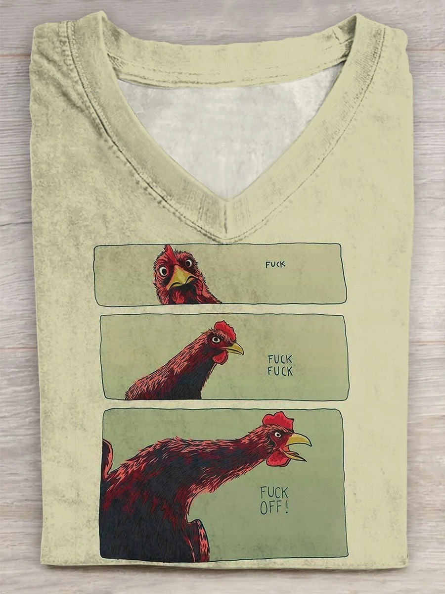 Chicken Funny Art Print Casaul T-shirt